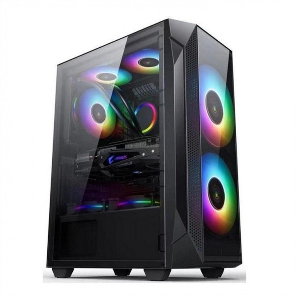 ETEK ATX/Matx パソコンケース 側と前側のサポートファンに加熱ガラスパネル 2x14cmまたは前側のサポートラッドに3x12cm