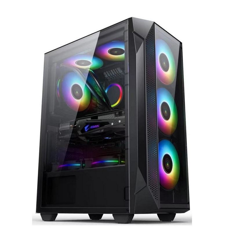 ETEK ATX/Matx パソコンケース 側と前側のサポートファンに加熱ガラスパネル 2x14cmまたは前側のサポートラッドに3x12cm
