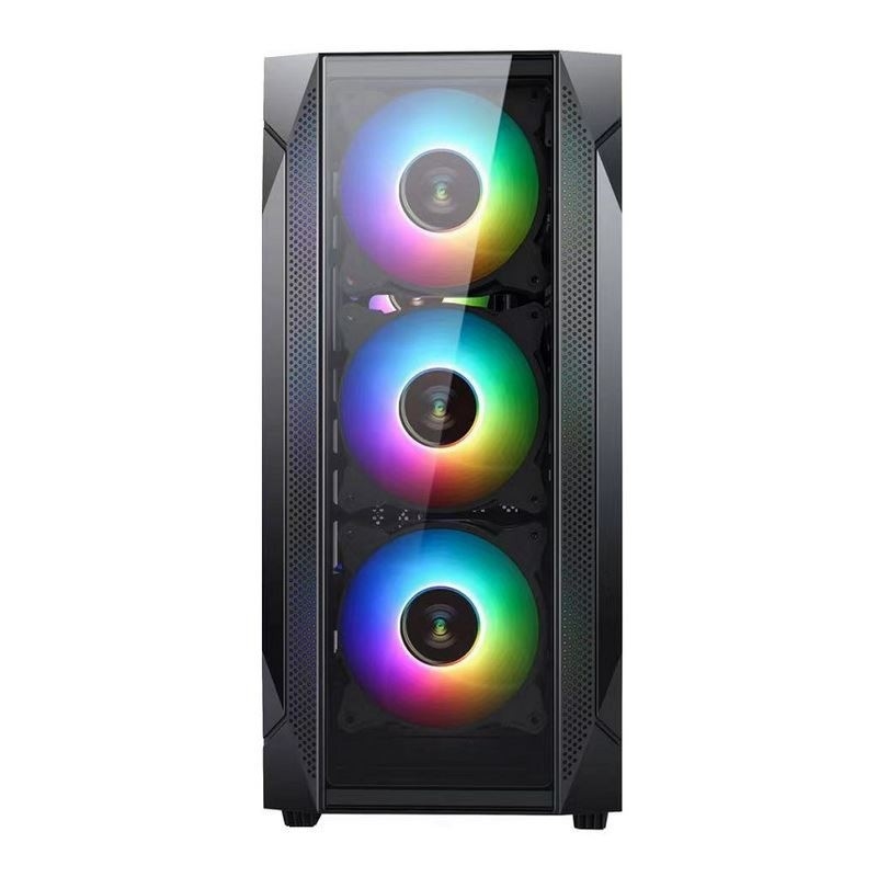 ETEK ATX/Matx パソコンケース 側と前側のサポートファンに加熱ガラスパネル 2x14cmまたは前側のサポートラッドに3x12cm