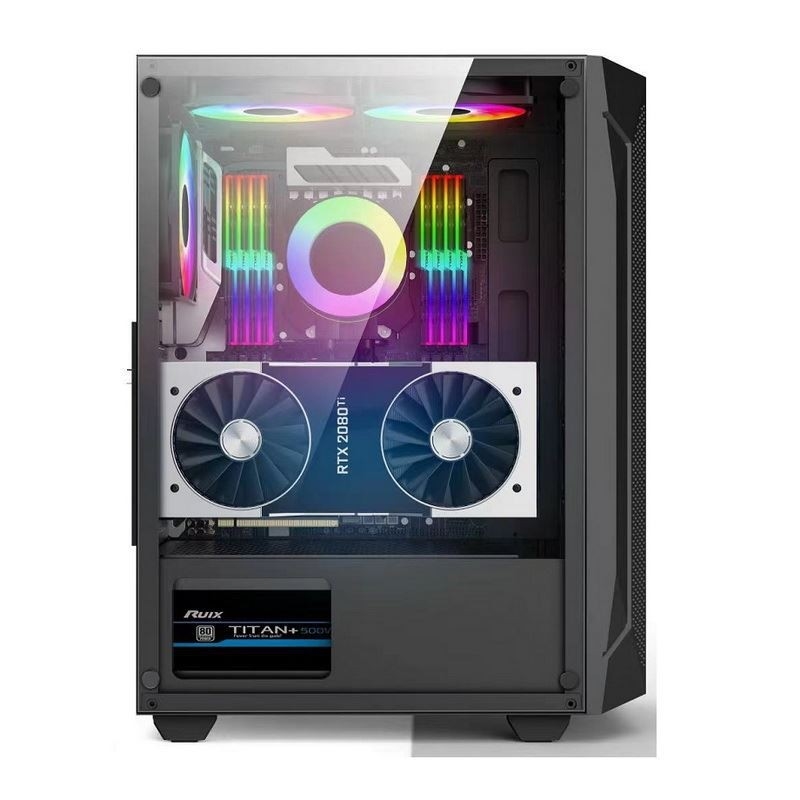 ETEK ATX/Matx パソコンケース 側と前側のサポートファンに加熱ガラスパネル 2x14cmまたは前側のサポートラッドに3x12cm