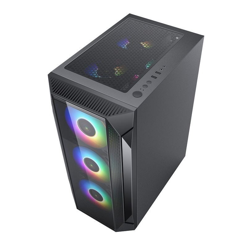 ETEK ATX/Matx パソコンケース 側と前側のサポートファンに加熱ガラスパネル 2x14cmまたは前側のサポートラッドに3x12cm
