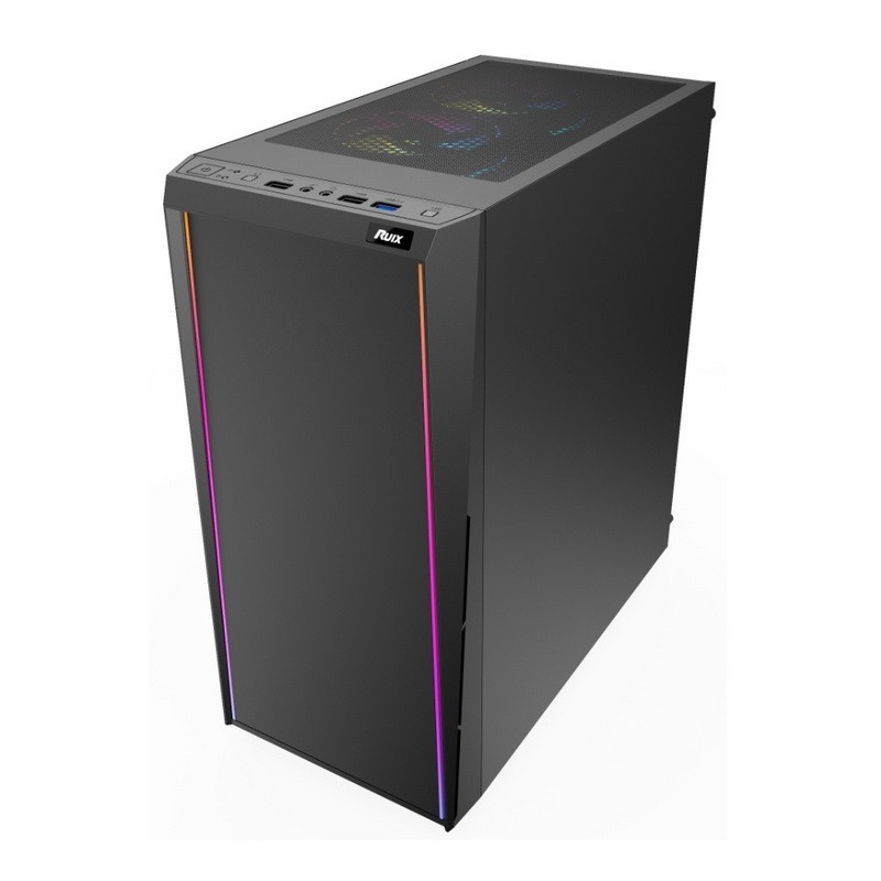 ETEK - デスクトップコンピュータケース フロントパネルのARGB LEDストライプ,サイドパネルのテンパードグラス トップ I/O パネル
