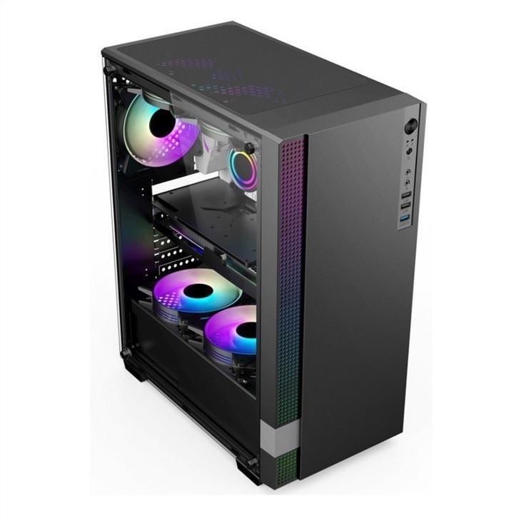 ミッドタワーPCゲームケース ETEK ミッドタワーPCゲームATXコンピュータケース サポート 6 ARGBファン テンパールガラスサイドパンデル