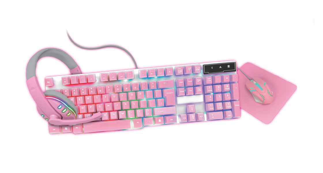 コンパクトの軽量 ピンク色のキーボード 静的レインボーバックライト ピンク色のヘッドフォン マウスとマウスパ