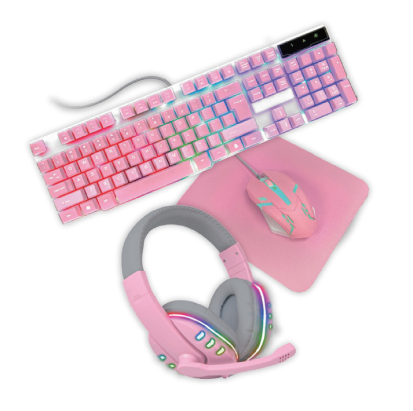 コンパクトの軽量 ピンク色のキーボード 静的レインボーバックライト ピンク色のヘッドフォン マウスとマウスパ