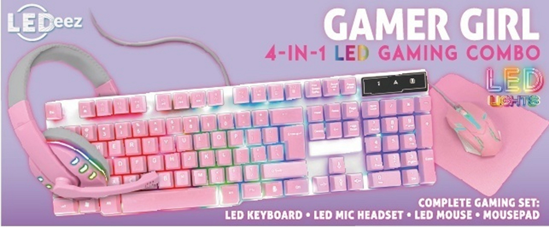 コンパクトの軽量 ピンク色のキーボード 静的レインボーバックライト ピンク色のヘッドフォン マウスとマウスパ
