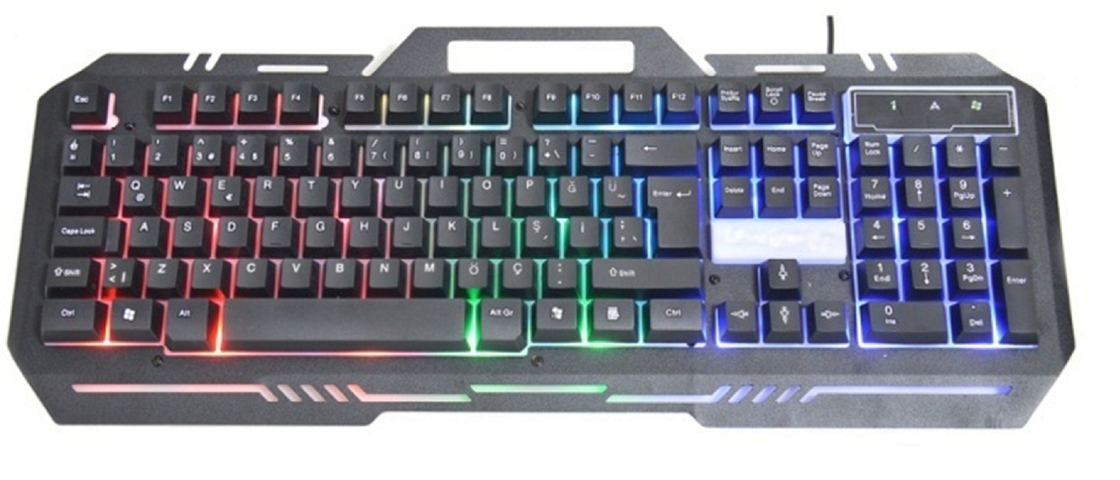 メタルゲーミングキーボード 104キー FN+F1-F12 機能 LEDバックライト ゲームマウス 調整可能なDPI (500-1500) RGB照明