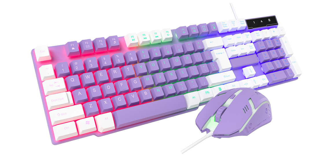 コンパクトでポータブルで 虹の静的照明と 高級カーボンフィルム 2対1キーボードとマウス