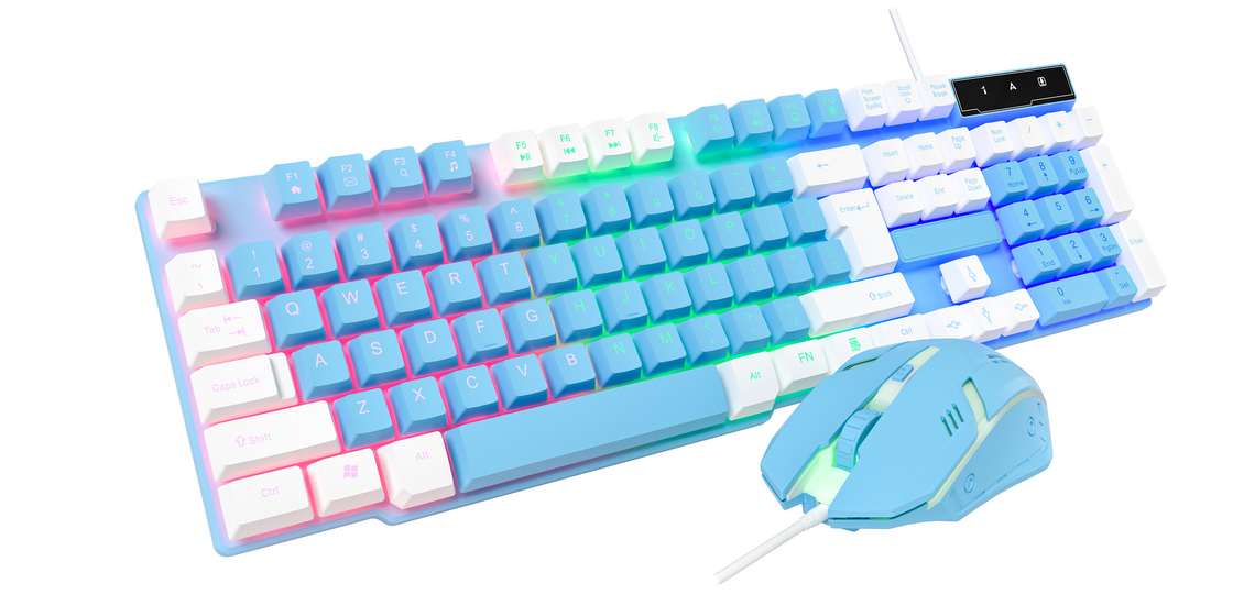 コンパクトでポータブルで 虹の静的照明と 高級カーボンフィルム 2対1キーボードとマウス