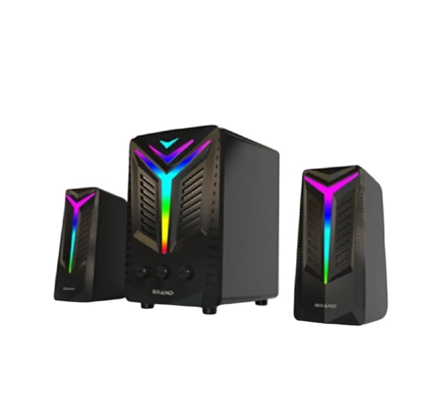衛星スピーカー 20W サブウーファー 高光沢 ブラック 仕上げ RGB 照明 携帯 リモート ブルートゥース 5.0 AUX 入力