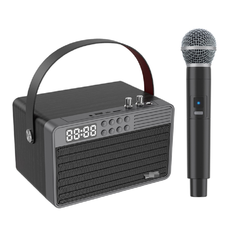 Bluetooth AUX TF カード U ディスク FM ラジオ 無線マイク 木製ABS鉄網材 2400mAh バッテリー