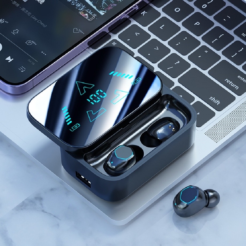 スライディングコンパクトデザイン インテリジェント・ミラー・ディスプレイ 高速Bluetooth5.3 イヤホン 全天候 バッテリー 寿命 スポーツ用 防水