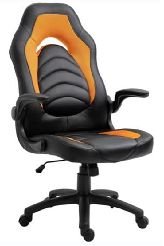 エルゴノミック オフィス 椅子 320mm ナイロン ベース カスター付き 100mm パンエムティック リフティング ロッド リバーシブル PU クッション アームレスト 黒とオレンジ 色
