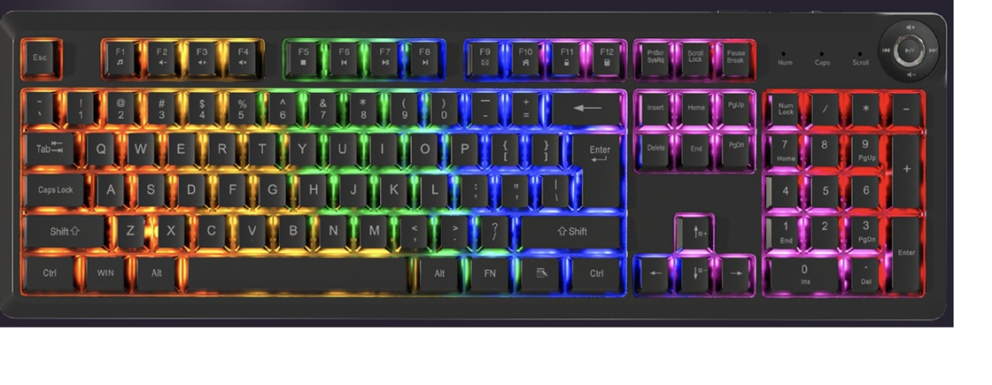 超スリム ポータブル FN マルチメディア膜キーボード 448*143*32mm 610g 純重量 ABS 黒キーキャップ シルバー膜