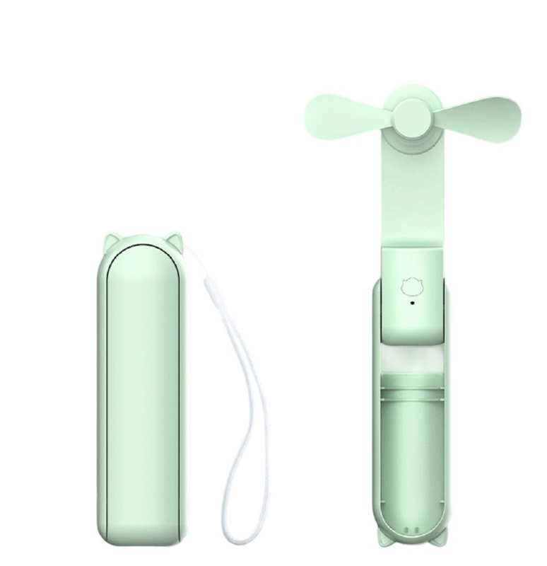 電子部品付きグリーンABS扇風機,1200mAhバッテリー (7-10H稼働時間),3速調節,5W出力,132g軽量設計