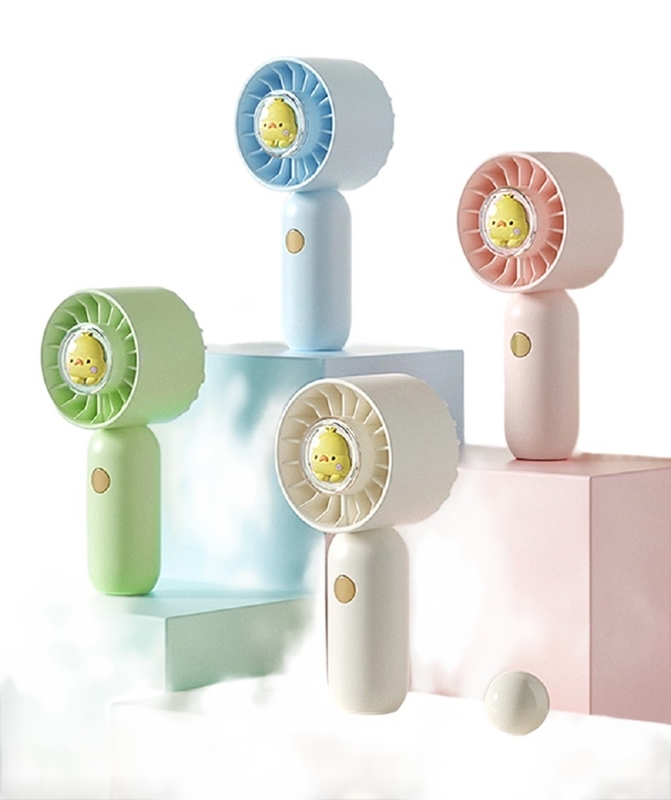 3段階風量 ポータブルファン、ストラップ付き、500mAhバッテリー、Type-C急速充電、白/緑/青/ピンクからファンを選択。