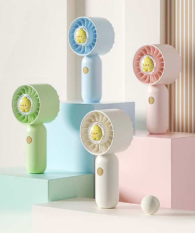 3段階風量 ポータブルファン、ストラップ付き、500mAhバッテリー、Type-C急速充電、白/緑/青/ピンクからファンを選択。