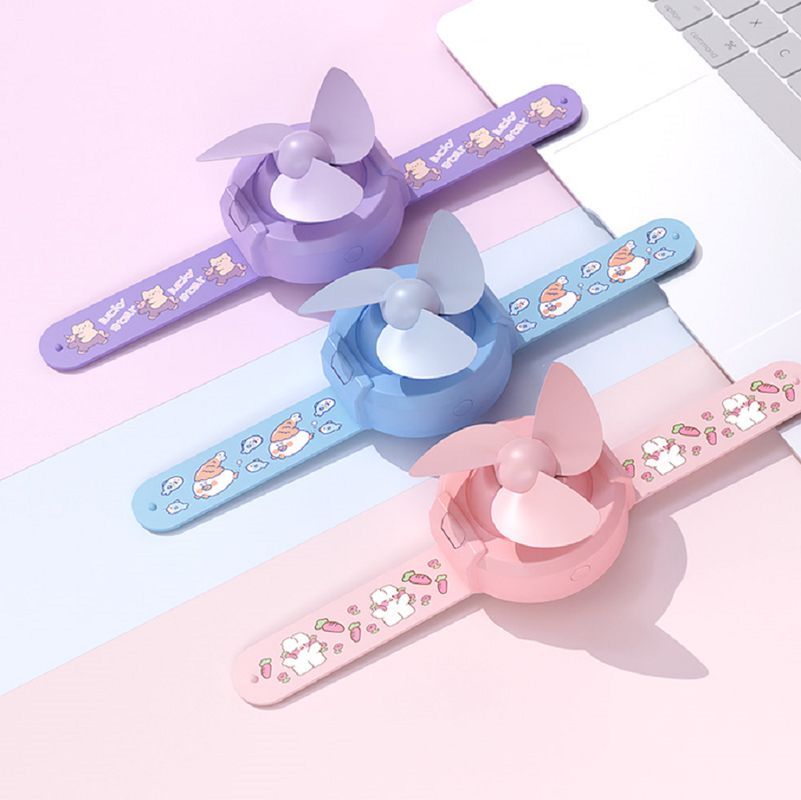 ETEK 時計様式ミニファン 300mAh バッテリー,3色 (紫/ピンク/ブルー),充電ケーブル+マニュアルが含まれています.