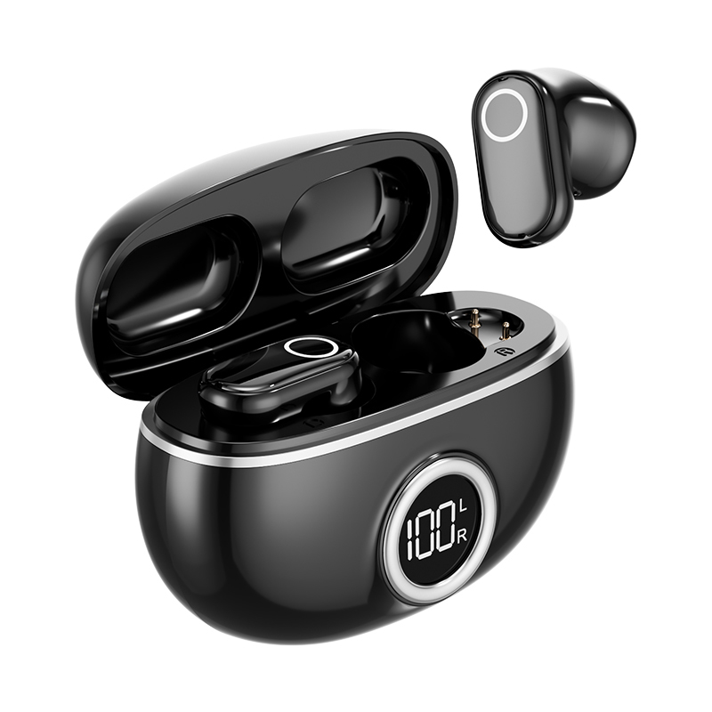 ETEK F10搭載 Bluetooth 5.4 TWSイヤホン、イヤホンセル25mAh + ケース230mAh (保護ボード付き)、通話時間2～3時間。