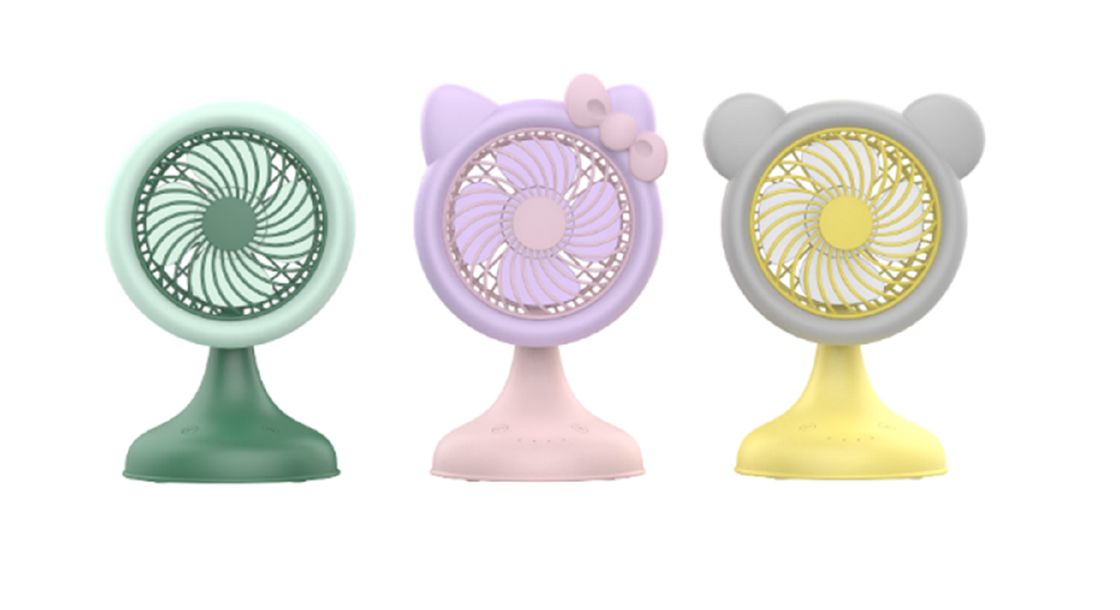 ETEK ABS+PP扇風機 ブラシレスモーター 1200mAh バッテリー 3速モード 1.2-3.5h 実行時間 猫 / 熊 / シンプルスタイル