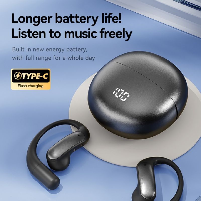 ETEK OWS オープンイヤーイヤホン 40mAh バッテリー、充電ケースは 500mAh 保護バッテリーを内蔵 ブラック パープル シルバー