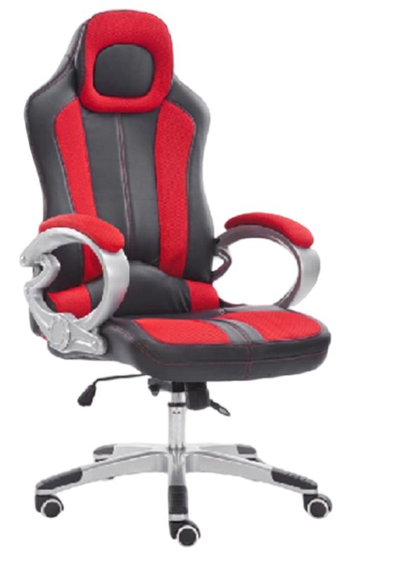 PUキャスター付き人間工学に基づいた椅子 粉体塗装ベース 100mmガスリフト チルト機構 赤/黒メッシュアームレスト