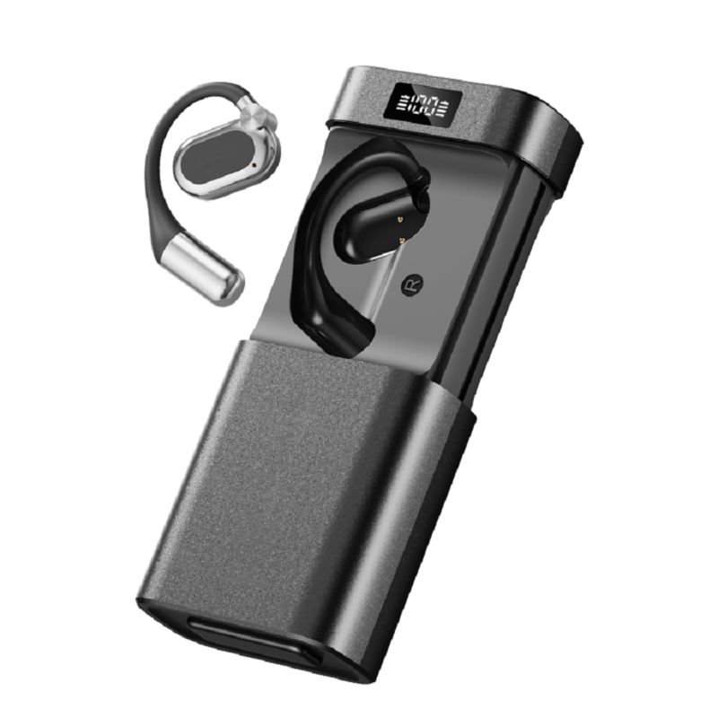 ETEK オープンフィット AI 翻訳 ワイヤレス イヤホン LED 懐中電灯 & パワーバンク 1800mAh 充電ケース 黒 / 複雑