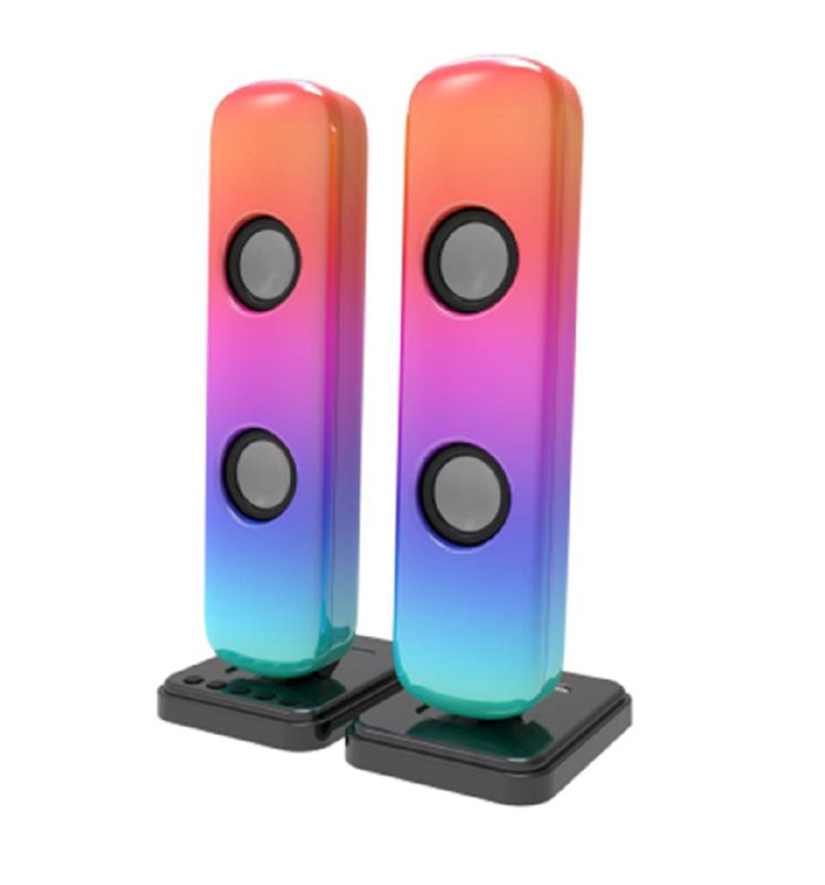 ETEKサウンドバーは35Hz〜16KHz周波数をカバーするダブル2インチドライバ経由で5W*4RMS出力を提供します. 12V2.5Aアダプターが必要です.