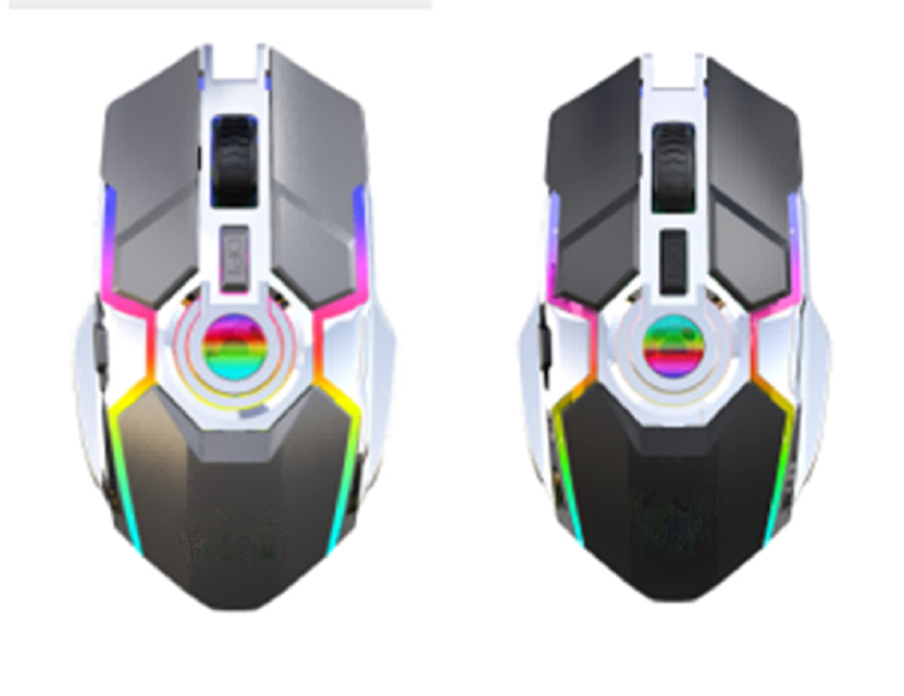 7ボタンのRGB 2.4G無線絵マウス,600mAhバッテリー,3DPIモード,マイクロUSBで再充電可能,ABS素材,黒/銃色