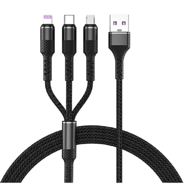 ETEK 3-in-1 急速充電ケーブル、4芯純銅、LEDインジケーター、6色、旅行者、家族、オフィス向け