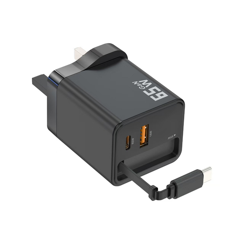 ETEK 65W GaN急速充電器、2*USB-C + 1*USB-A、PD/QC/PPS、旅行に最適