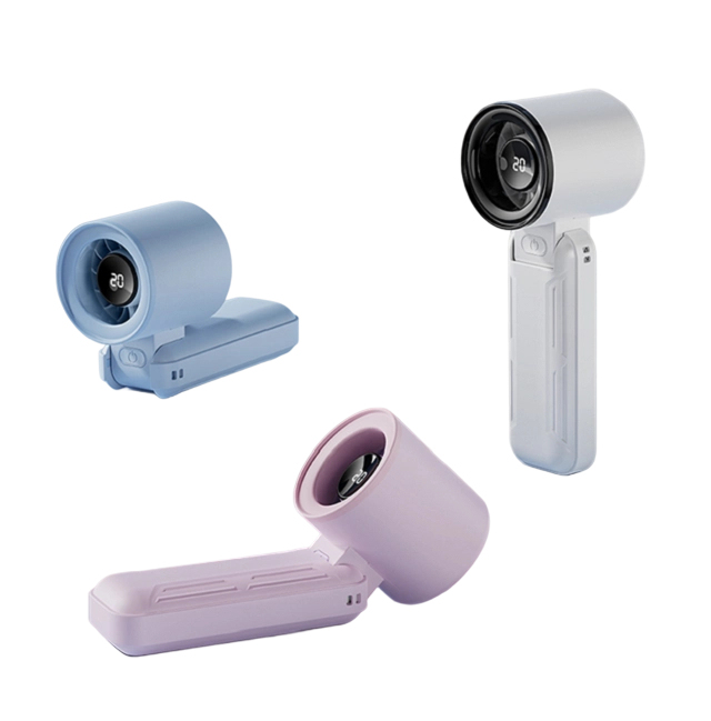 LEDディスプレイ付き折りたたみ式高速USBファン、3000mAh、5段階風量、Type-C、ブラック/パープル/ブルー/ホワイト、旅行、オフィス、アウトドアに