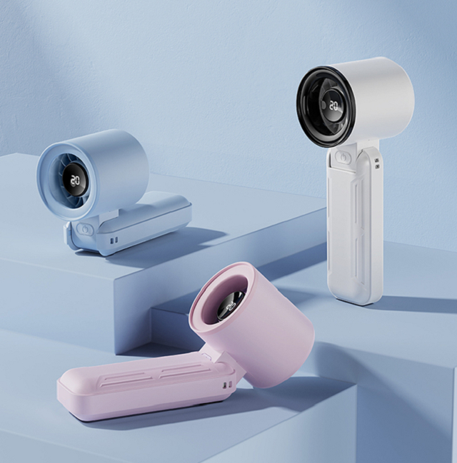 LEDディスプレイ付き折りたたみ式高速USBファン、3000mAh、5段階風量、Type-C、ブラック/パープル/ブルー/ホワイト、旅行、オフィス、アウトドアに