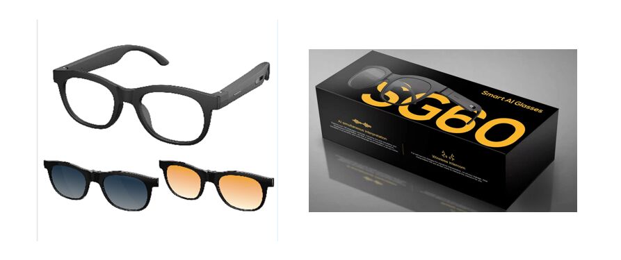 AIスマートオーディオメガネ,リアルタイム翻訳とインターコン,ダブルシリコンマイク,磁気充電,80mAh*2バッテリー