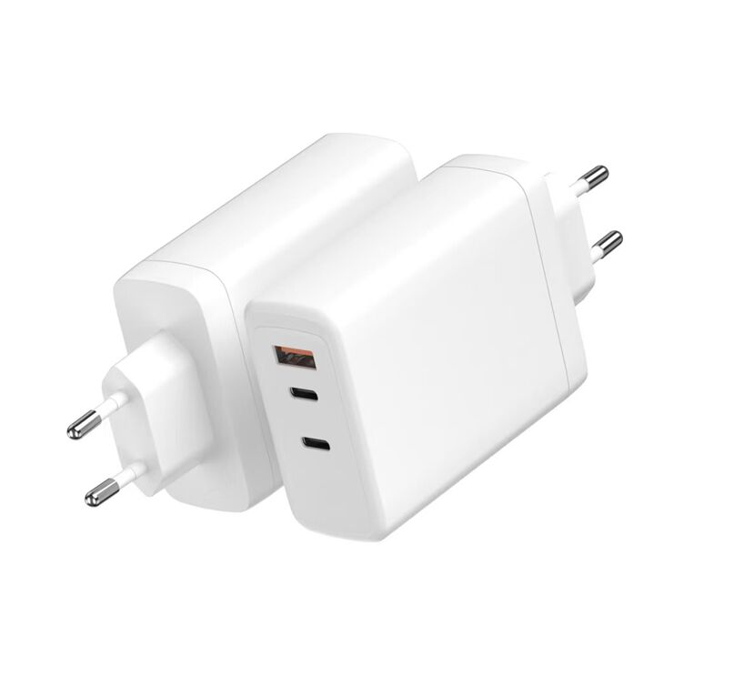 120W GaN 急速充電器,ダブル 100W USB-C PD アウトプット,USB-A QC,100-240V トラベルアダプター,ホワイト/ブラック