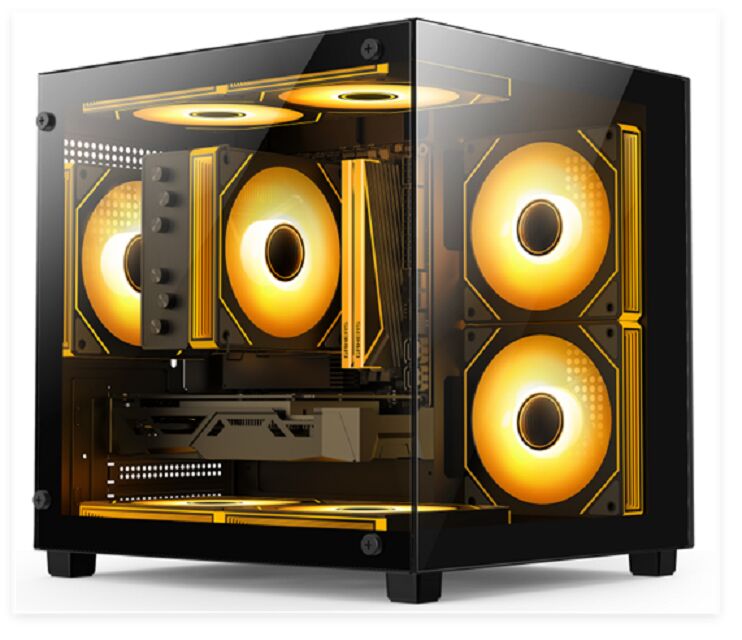 コンパクトガラスPCケース マイクロATX/ITX 240mm水冷却 トップダストフィルター 黒