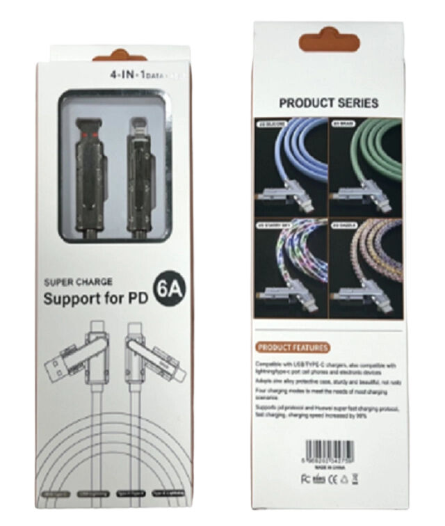 透明な高速充電ケーブル,65WC-C,27WC-L,5コア銅,LEDインジケーター