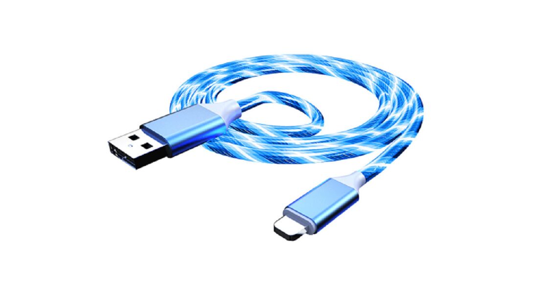 LED光充電ケーブル,1M,3.5mm OD,アルミ合金コネクタ,複合銅,カラフルなRGBライト,白/青/赤/緑