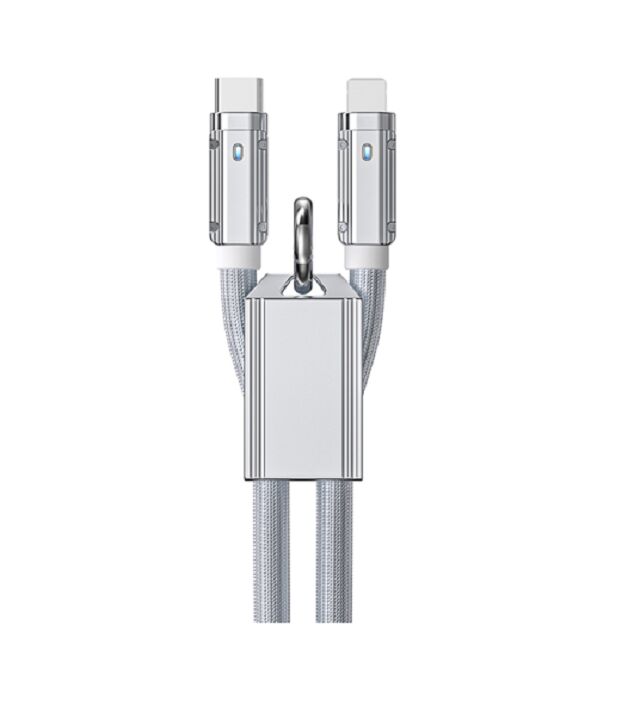 65W/27W 本物のシリコン 帯状の高速充電ケーブル,CからC/Cから雷,1m,銀,亜鉛合金シェル,PDとデータ同期をサポート