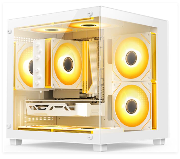 コンパクトガラスPCケース マイクロATX/ITX 240mm水冷却 トップダストフィルター 白/黒