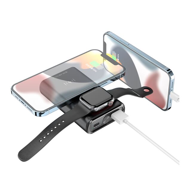 10000mAh 2-in-1 ワイヤレス充電パワーバンク、15Wスマホ+2.5Wウォッチ充電