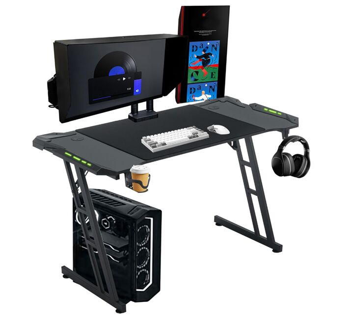 Gaming Desk,Steel Frame, RGB Light Optional, Cup Holder, 1.2/1.4/1.6M