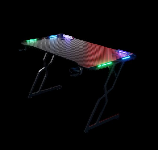 ゲーミングデスク、スチール製ベース、LEDライト付き/なし、1.2/1.4/1.6M、カップホルダー＆マウスパッド