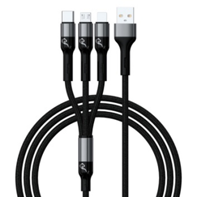 3イン1 急速充電の帯状ケーブル (USB-Aから雷/マイクロ/タイプCまで),アルミシェル