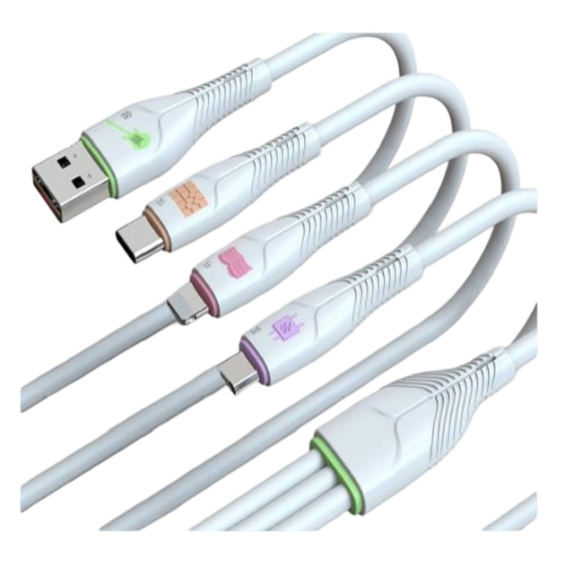 白い3イン1充電ケーブル (USB to Lightning/Micro/Type-C) 1.5m