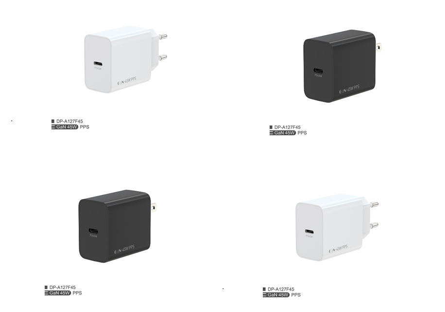 45W PD+QC 急速充電器 (EUプラグ),黒/白,カラーボックス