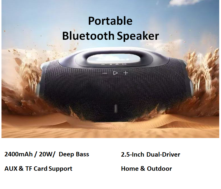 20WデュアルドライバーBluetoothスピーカー、深みのある低音、ポータブルワイヤレスステレオ（ホーム＆アウトドア用）