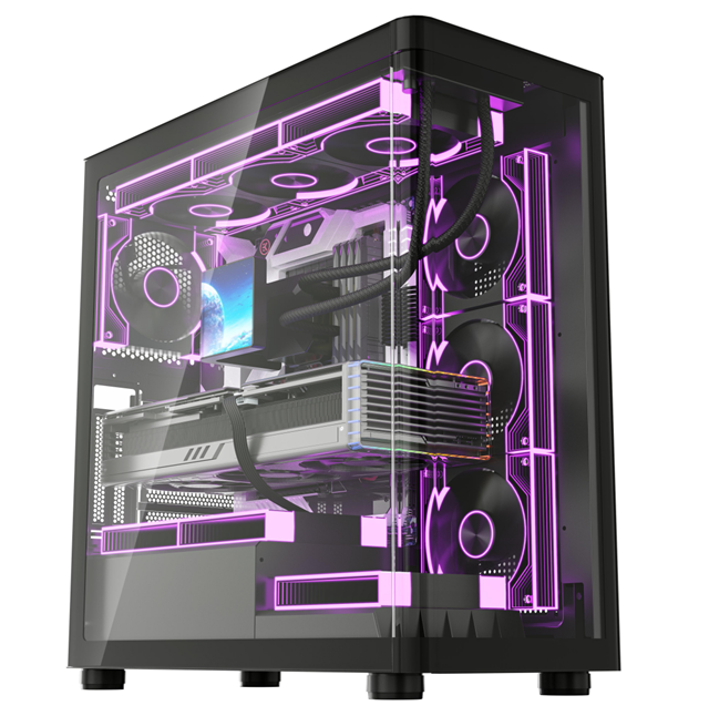 カーブグラスフロントATXゲームケース,トップ360mmAIO+410mmGPUサポート,USB3.0フロントI/O,ツールフリーサイドパネルタワーチェシ