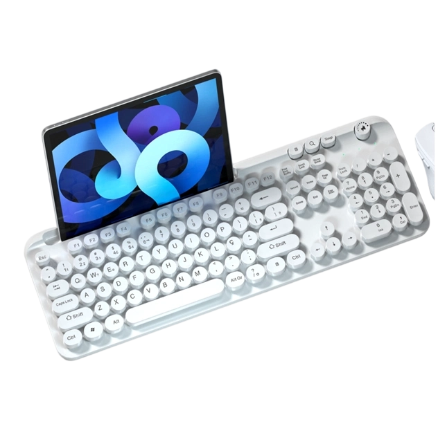 2.4G ワイヤレス&ブルートゥースキーボード C型 再充電可能な バッテリー500mAh ボリュームボタンの 104-キー フルサイズ
