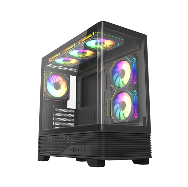 パノラマカーブドガラスPCケース、360mm AIO対応、410mm GPUクリアランス、M-ATX/ITX